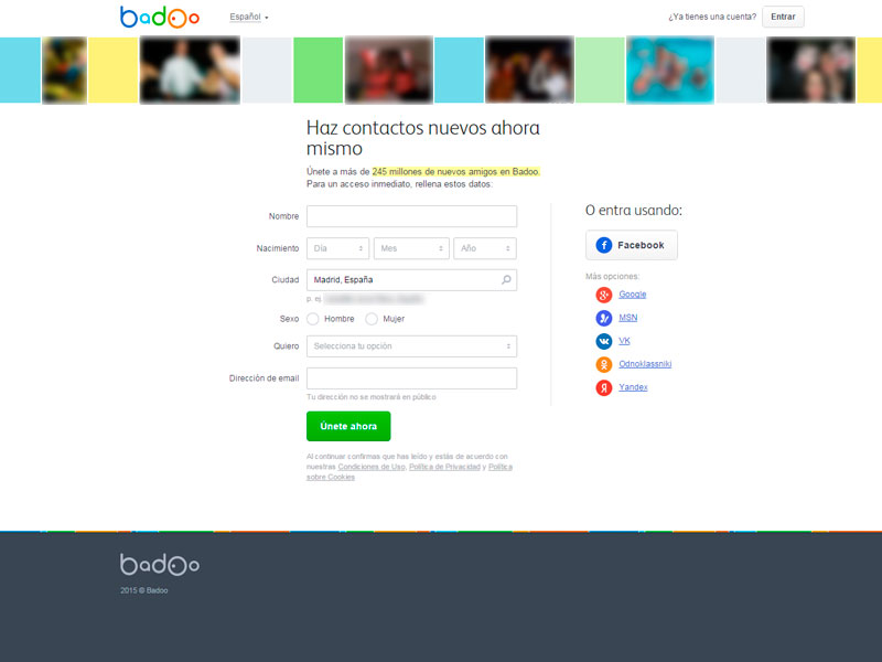 Badoo registro