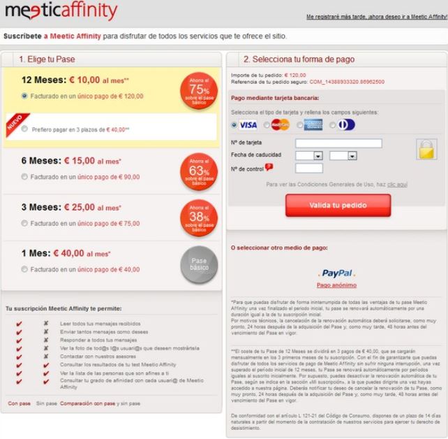 meetic affinity precios